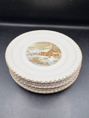 Harkerware Currier Ives Winter Plates Set of 5 6.25"